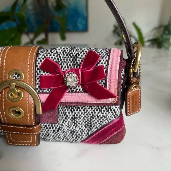 Coach Vintage Y2K Soho Tweed Demi Flap 8F01 Leather Suede Velvet
